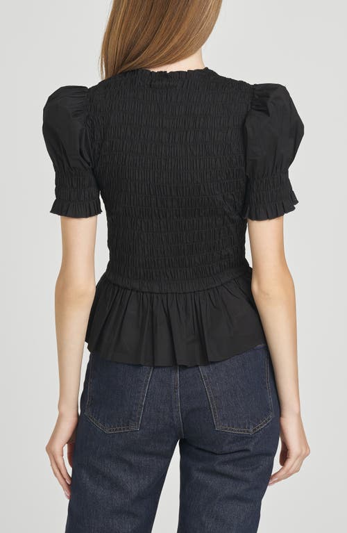 Wayf Matilda Smocked Peplum Top In Black