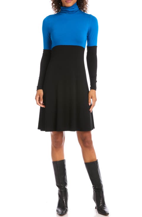 Colorblock Long Sleeve Turtleneck Jersey Dress