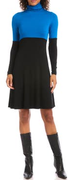 Karen Kane Colorblock Long Sleeve Turtleneck Jersey Dress