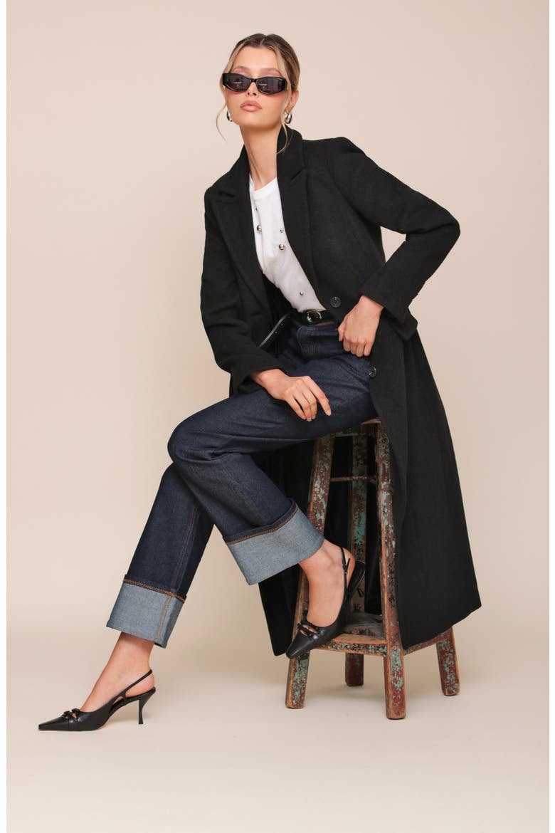 Cutaway Tailored Maxi Coat, Alternate, color, BLACK