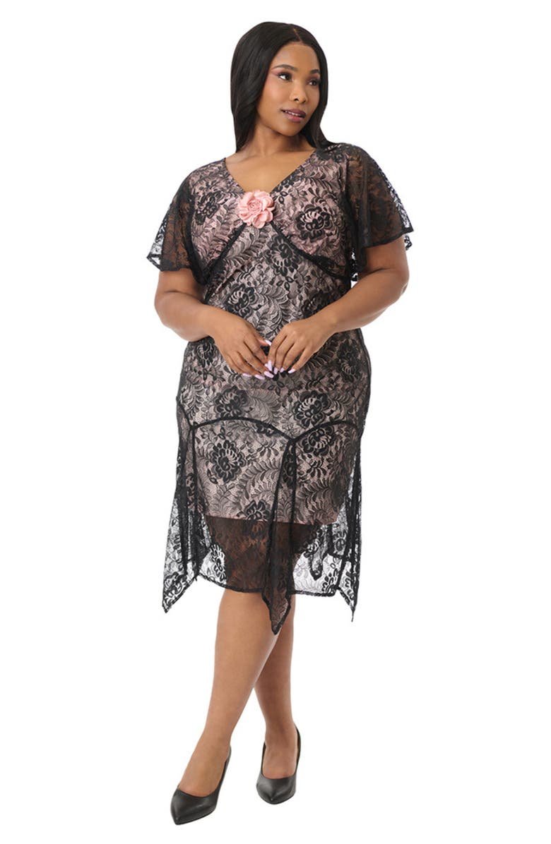 Unique Vintage Plus Size 1920s Flutter Sleeve Flapper Dress, Main, color,