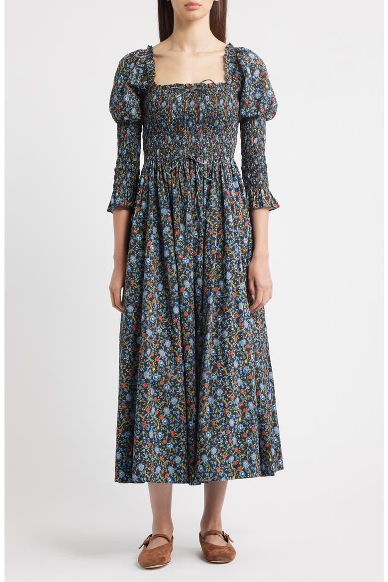 Bijou Floral Midi Dress, Main, color, NOIR PRAIRIE DE MONTAGNE
