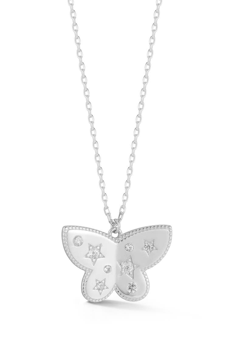 Cubic Zirconia Butterfly Pendant Necklace, Main, color, SILVER