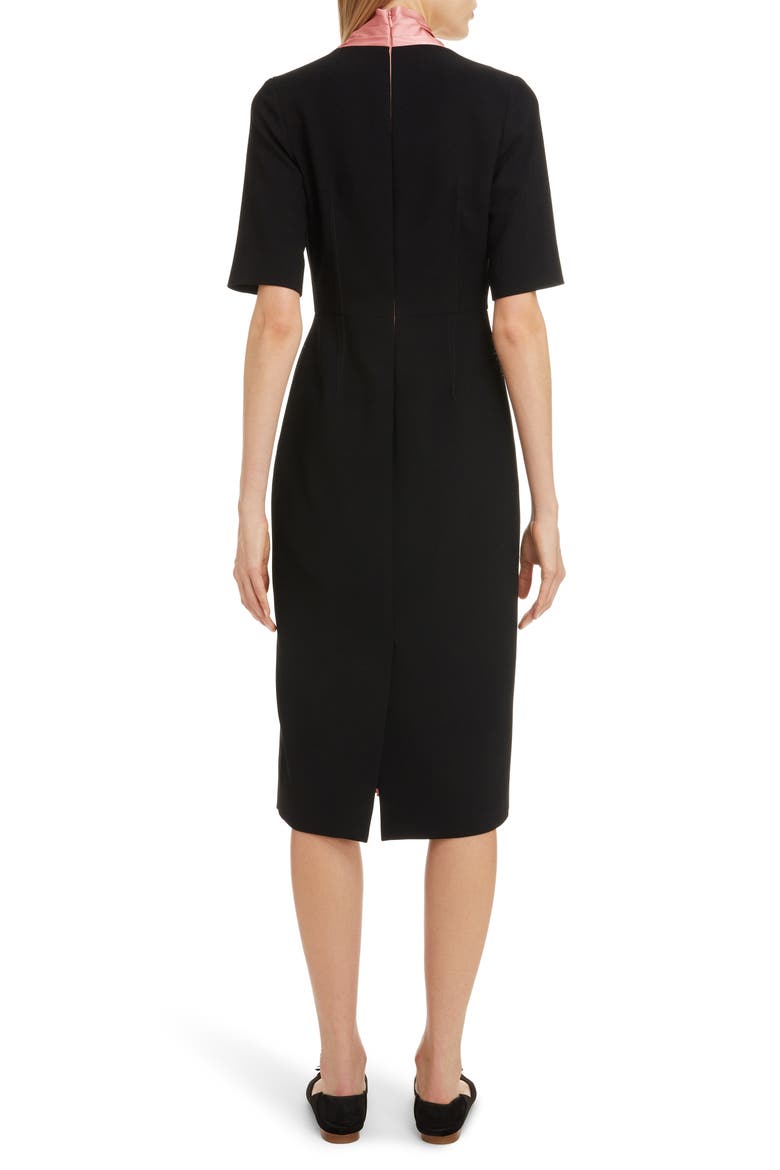 Contrast Silk Stripe Midi Dress, Alternate, color, BLACK/ ROSE