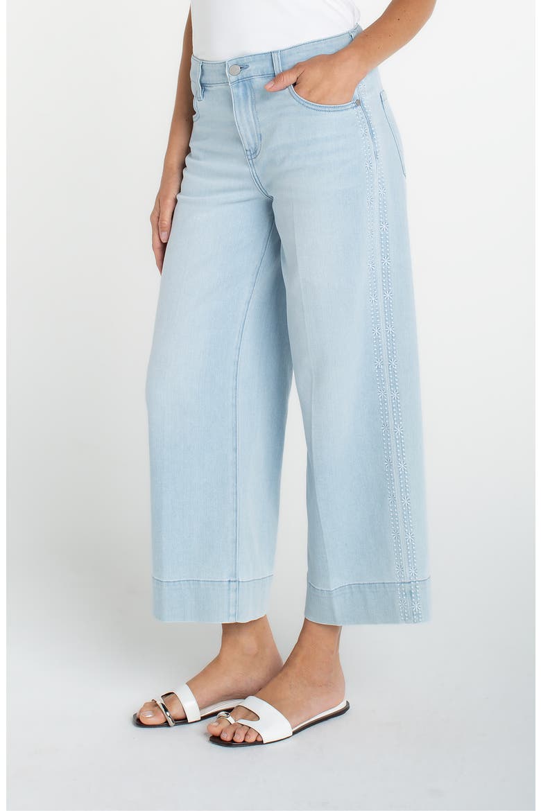 Stride Embroidered High Waist Crop Wide Leg Jeans, Alternate, color, MARINE FLOWERS