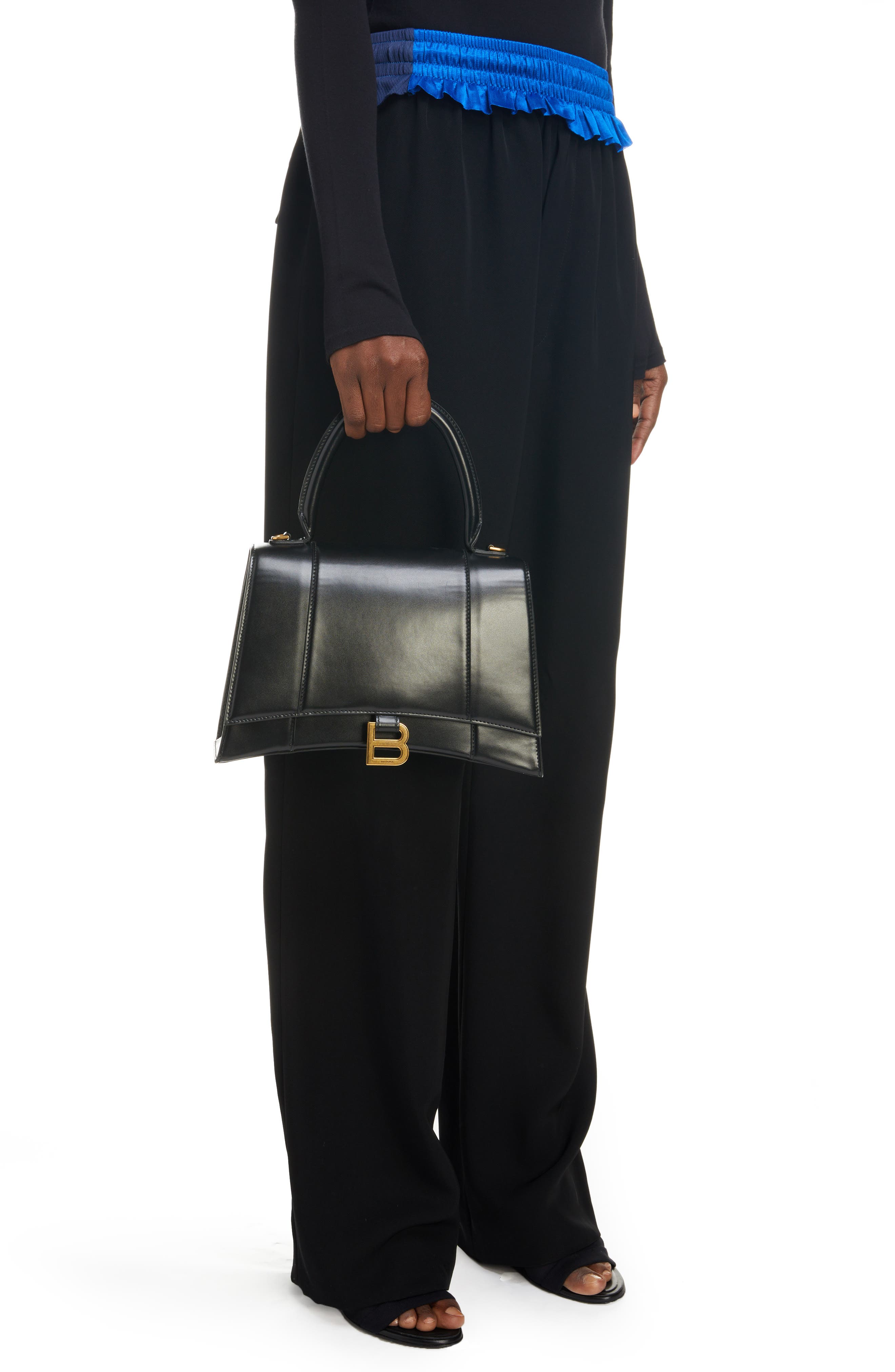 Balenciaga Hourglass Leather Top Handle Bag, Alternate, color, 