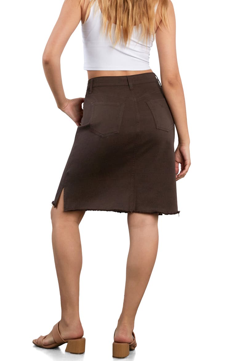 Fray Hem Denim Skirt, Alternate, color, CHOCOLATE BROWN