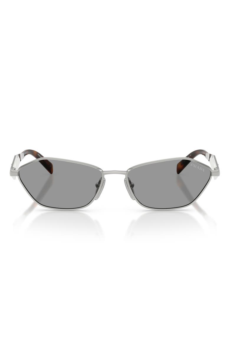 Prada 57mm Irregular Sunglasses, Main, color, Silver / Grey