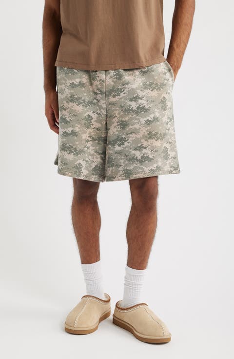 Pixel Camo Print Fleece Shorts