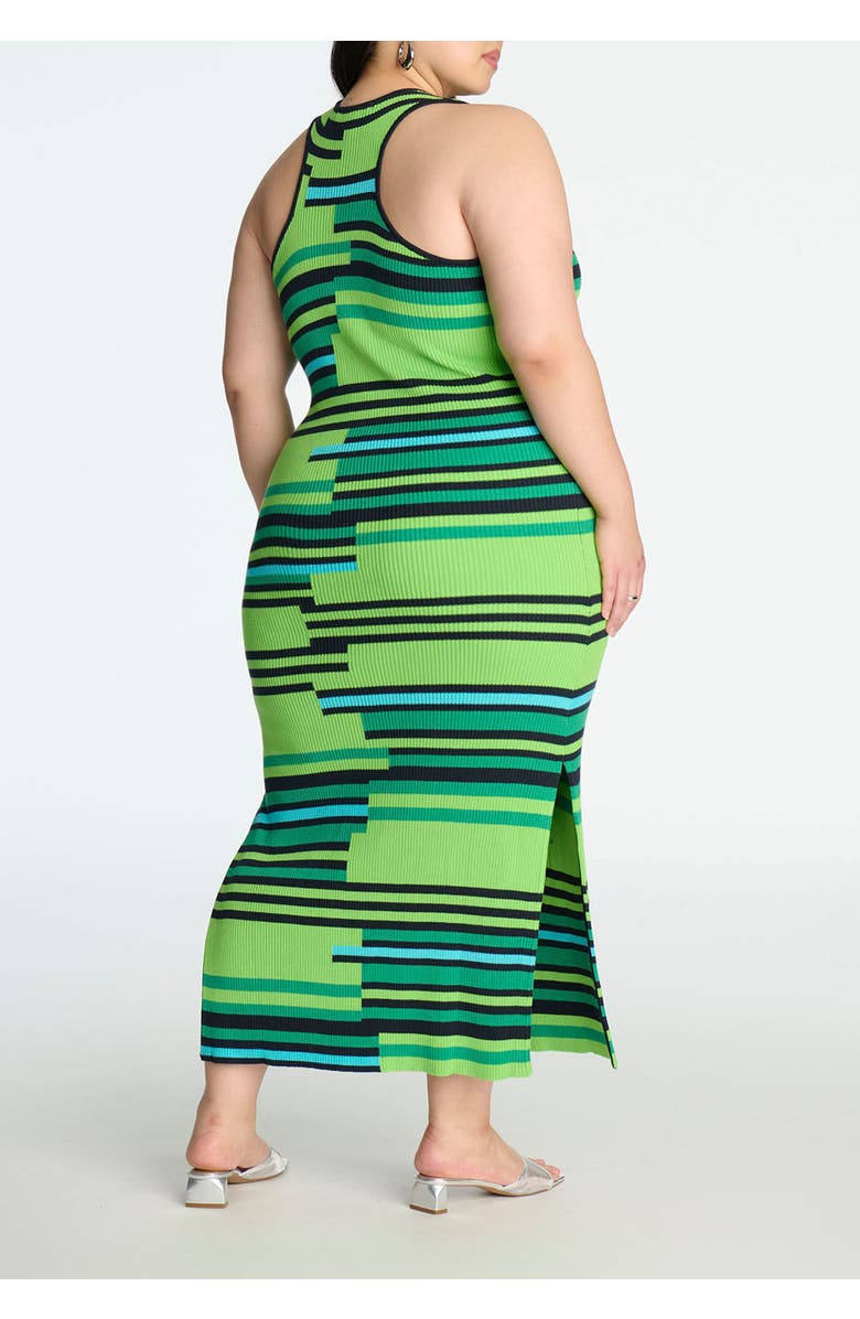 ELOQUII Mixed Stripe Ribbed Dress, Alternate, color, Green Steps Stripe