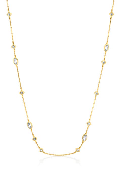 Princess & Oval Cubic Zirconia Station Chain Necklace