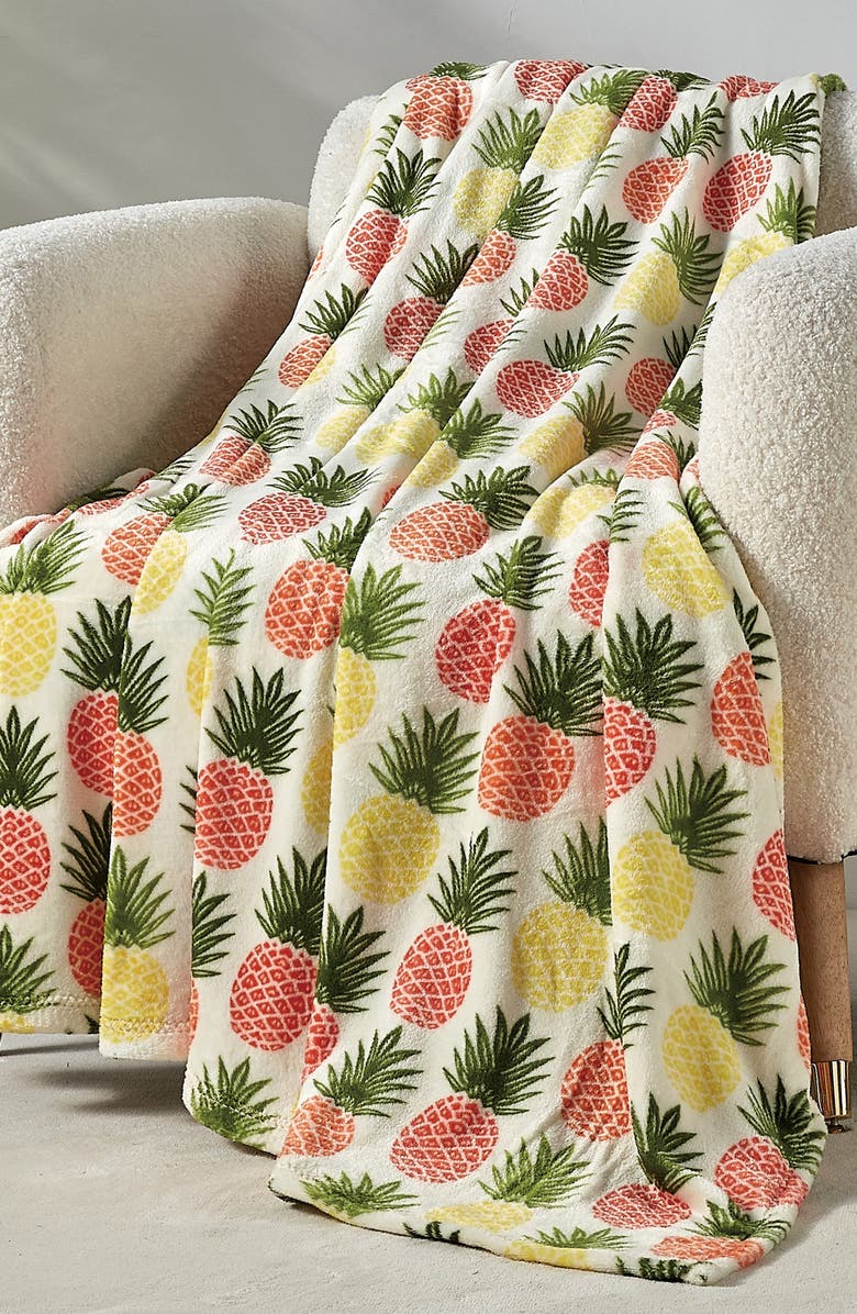 Luxury Home Pineapple Plush Throw Blanket, Alternate, color, Yellow Multi