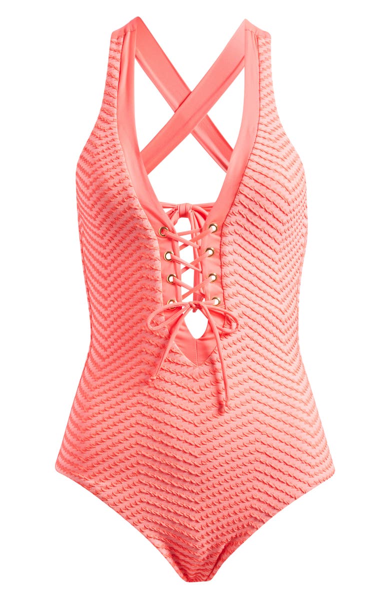 Becca Connect Plunge One-Piece Swimsuit, Alternate, color, Dragon Fire