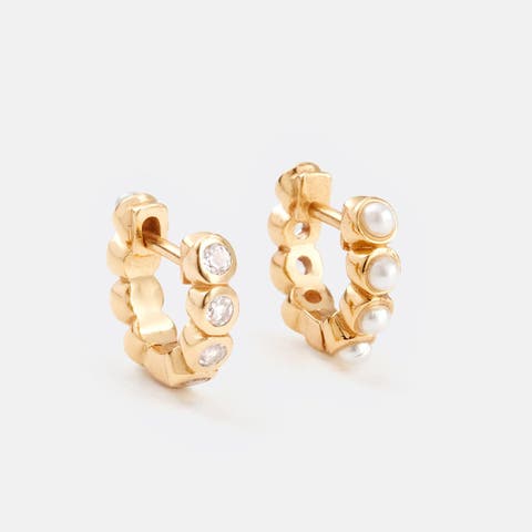 Pearl and Topaz Duo Reversible Huggies