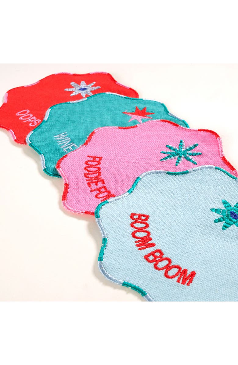 Zsa Zsa Zsu Nilufer 8 Pcs Digital Prtinted Embroidered 100% Cotton Coaster Set, Alternate, color, Pink