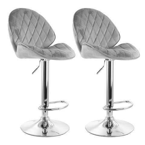 2 Piece Diamond Tufted Velvet Material Adjustable Bar Stool