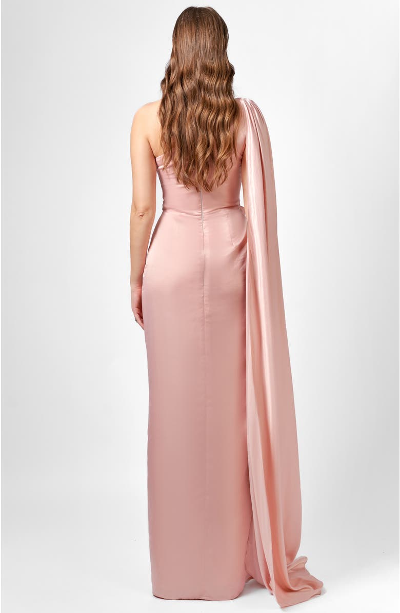 Bariano Justine One Shoulder Cape Gown, Alternate, color, Pink