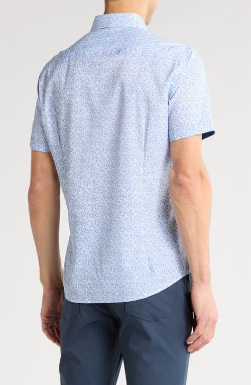Soul Of London Short Sleeve Stretch Button-up Sport Shirt In Blue