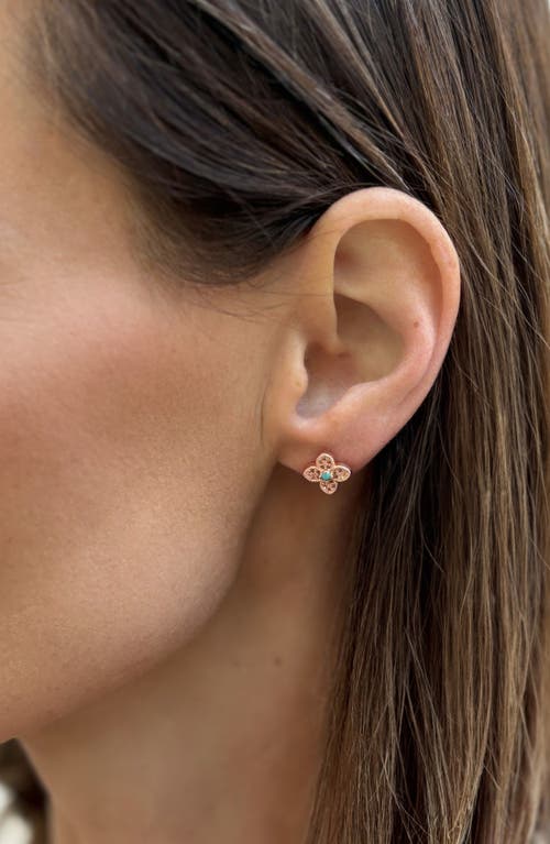Adornia 14k Rose Gold Plated Turquoise Flower Earrings In Rose Gold/blue
