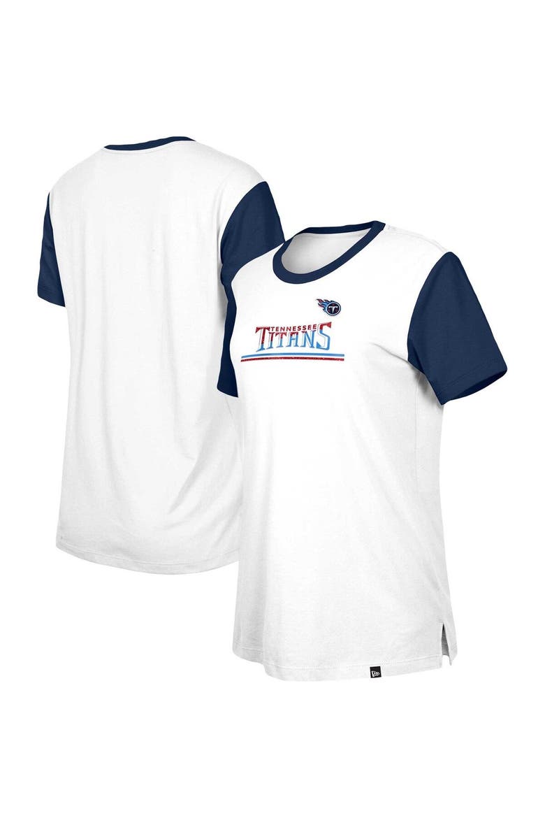 Women's New Era  White/Navy Tennessee Titans Third Down Colorblock T-Shirt, Main, color, White
