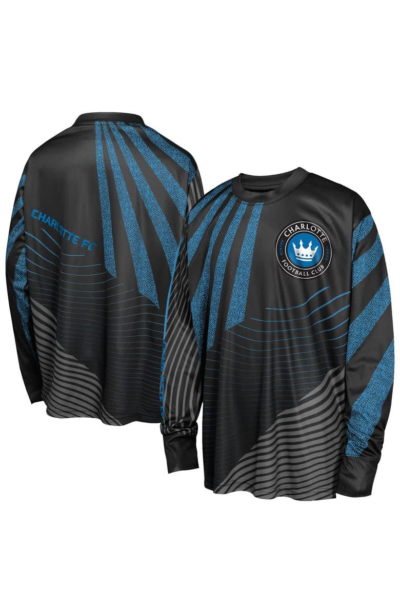 Outerstuff Youth Outerstuff Black Charlotte FC Nifty Netminder Long Sleeve T-Shirt, Main, color, 