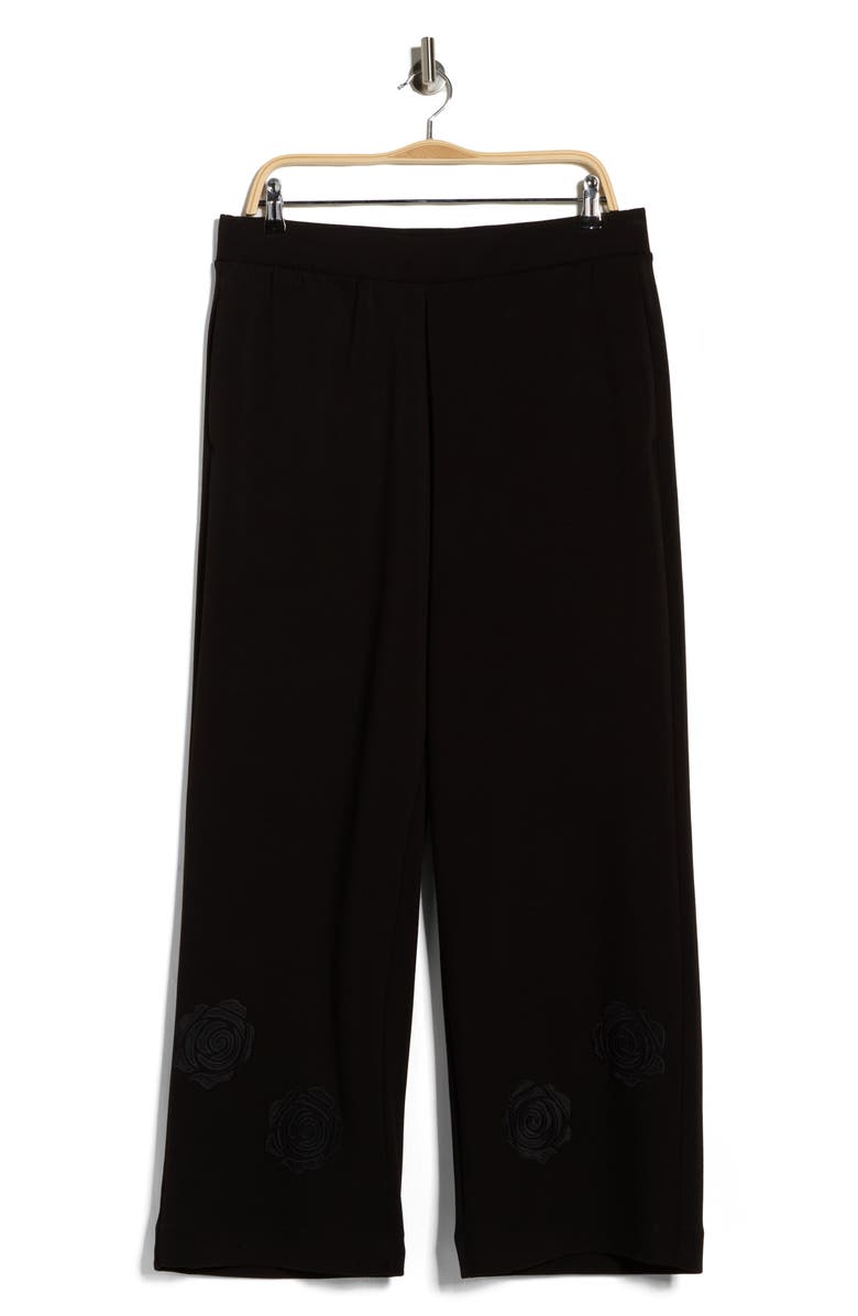 T Tahari Rose Embroidered Scuba Pants, Main, color, Black