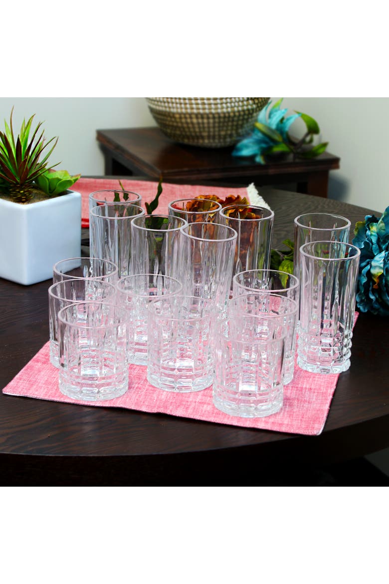 Jewelite 16 Piece Tumbler and Double Old Fashioned Glass Set, Alternate, color, Clear