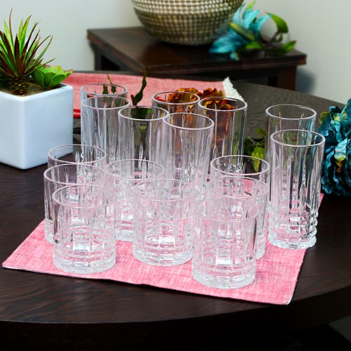 Gibson Home Jewelite 16 Piece Tumbler And Double Old Fashioned Glass Set In Transparent