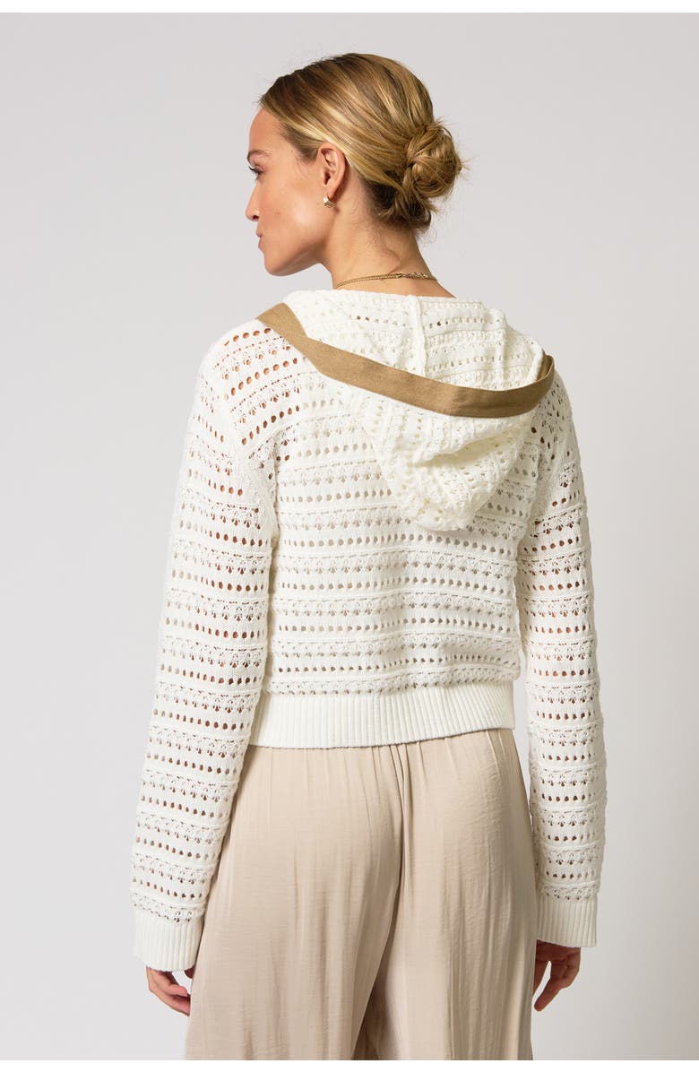 Central Park West Avery Mixed Media Hooded Cardi, Alternate, color, Ivory