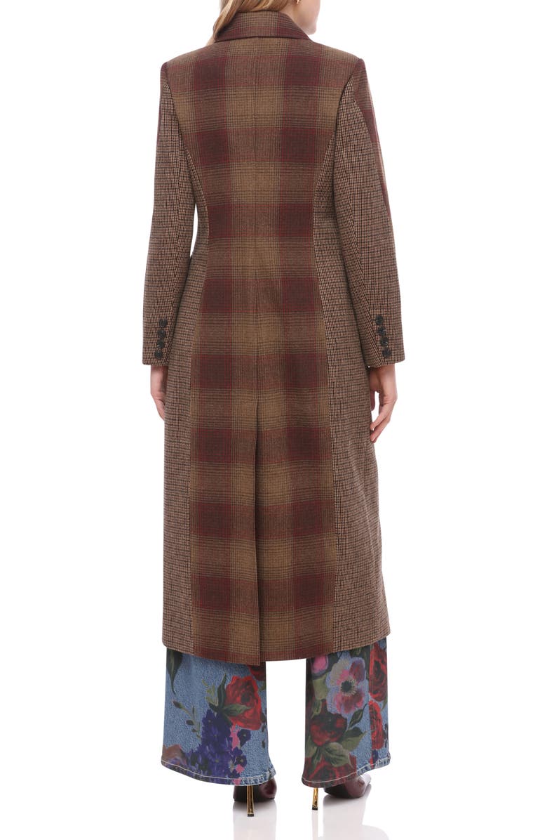 Avec Les Filles Colorblock Plaid Double Breasted Coat, Alternate, color, Brown-Red Plaid