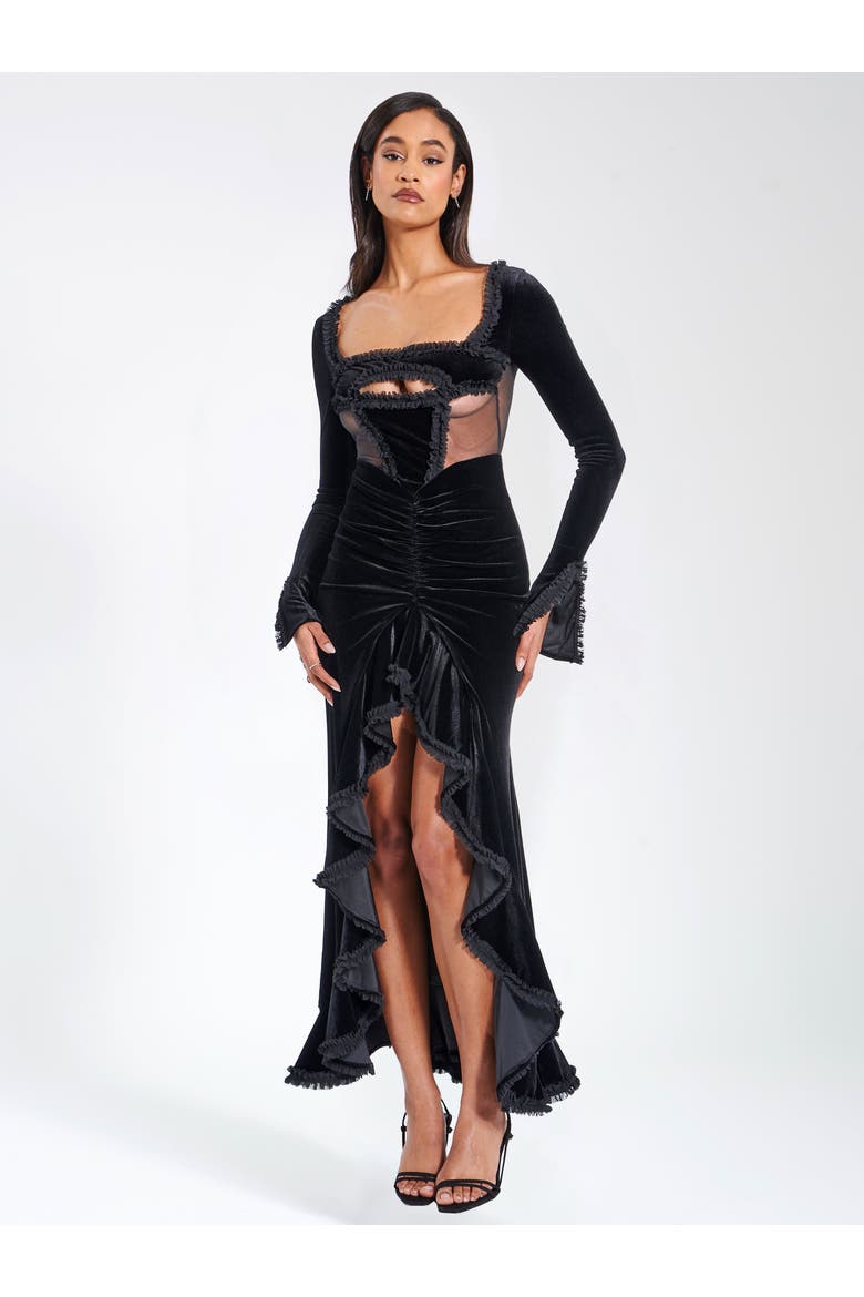 Maeve Velvet and Mesh Long Sleeve Maxi Dress, Alternate, color, Black