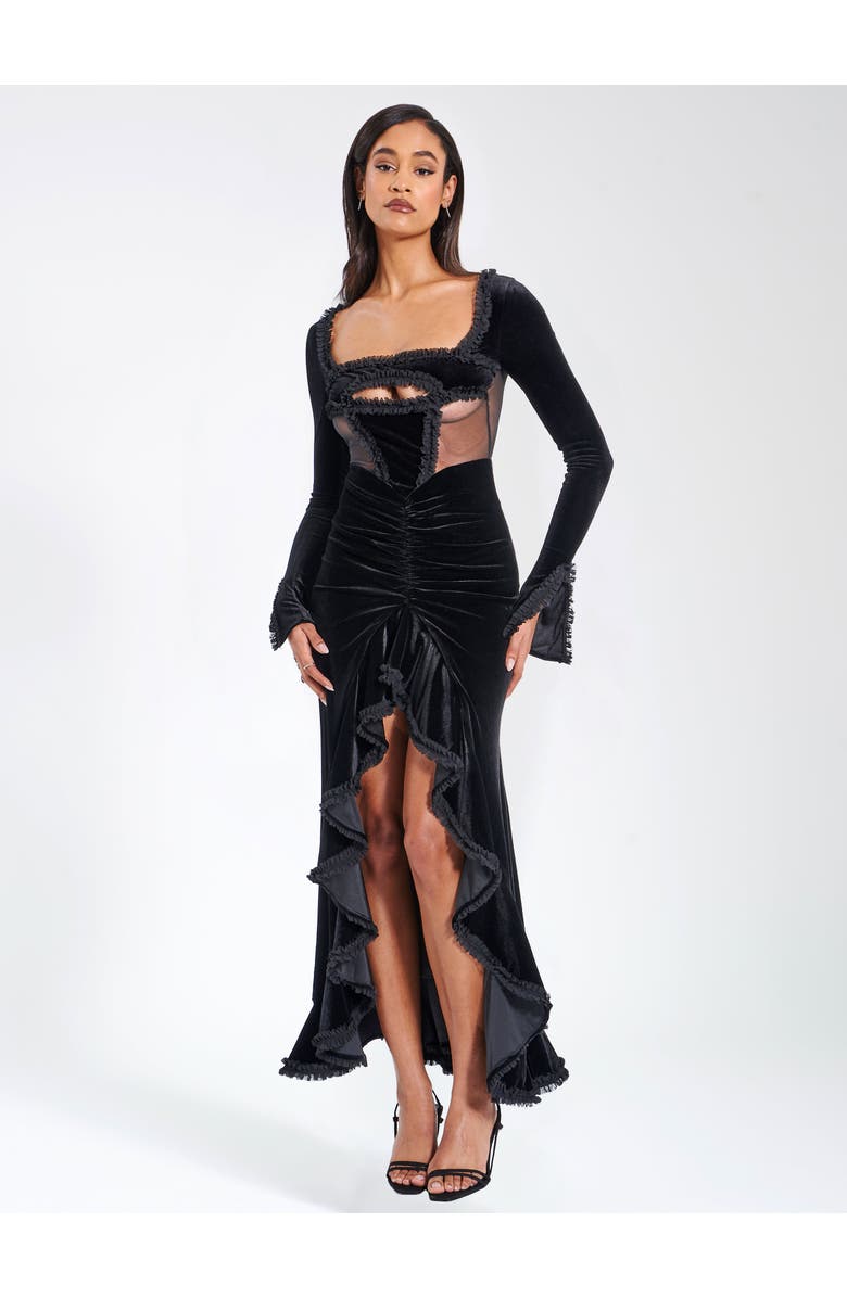 Miss Circle Maeve Velvet and Mesh Long Sleeve Maxi Dress, Alternate, color, Black