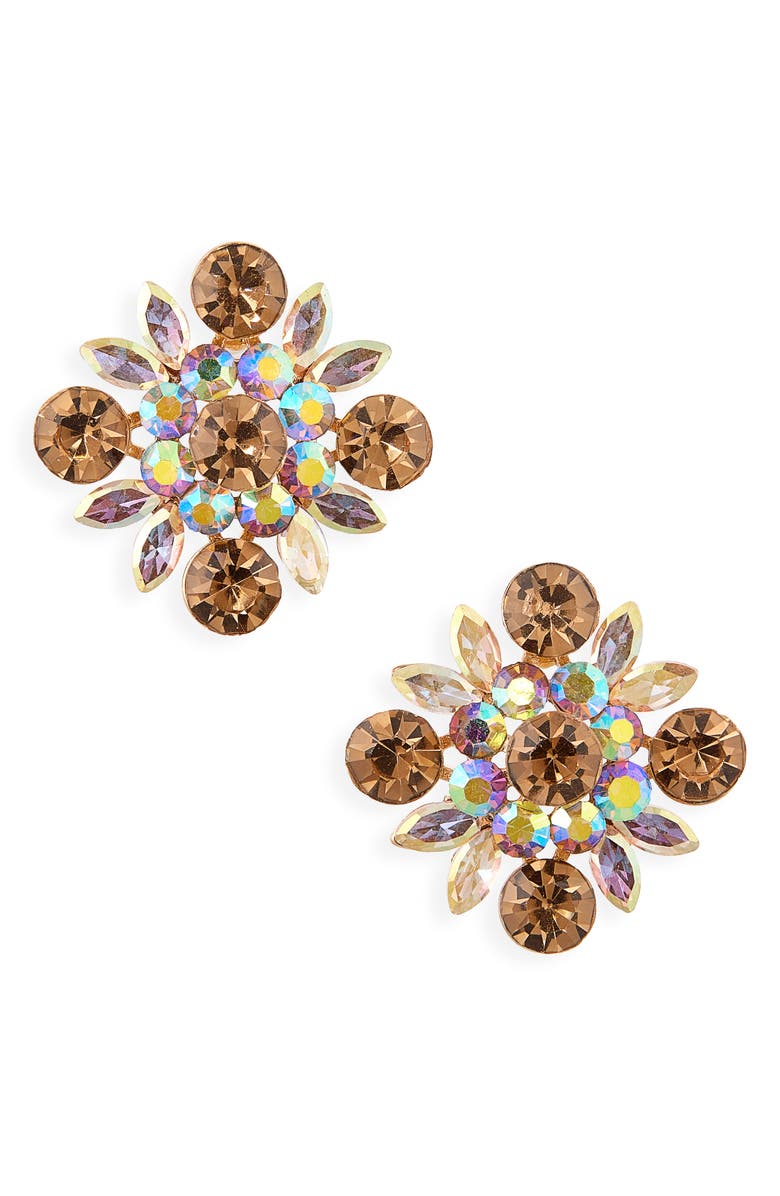 Tasha Crystal Flower Stud Earrings, Main, color, Champagne Combo