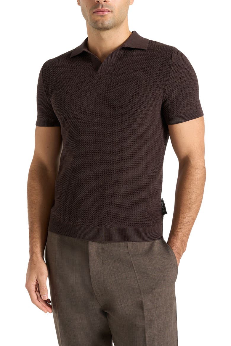 Rowen Textured Knit Revere Polo Shirt, Alternate, color, Brown
