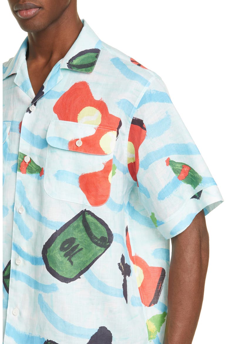 Waste Sea Print Short Sleeve Ramie Button-Up Shirt, Alternate, color, ARTIC PRINT