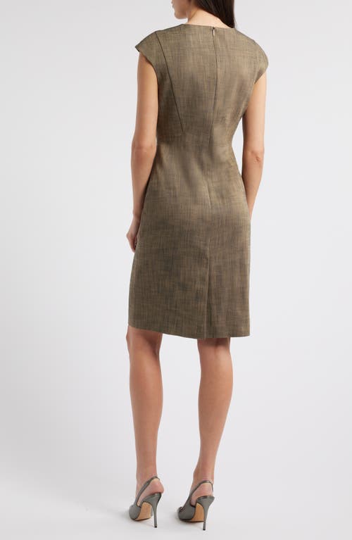 Hugo Boss Cap-sleeve Dress In Melange Stretch Sharkskin In Brown