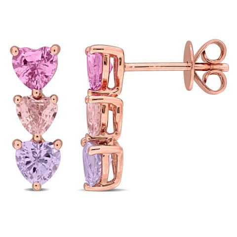 Multi-Color Sapphire Heart Drop Earrings 14K
