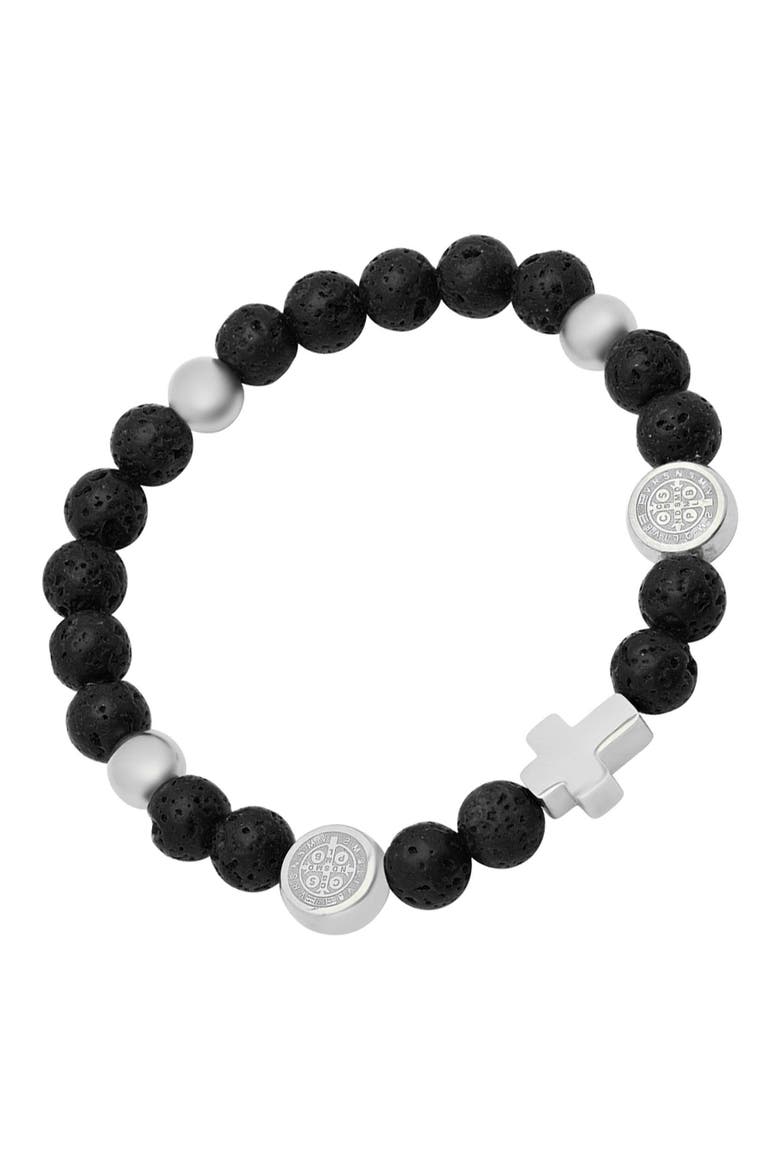 Men's Religious Beaded Bracelet, Main, color, BLACK