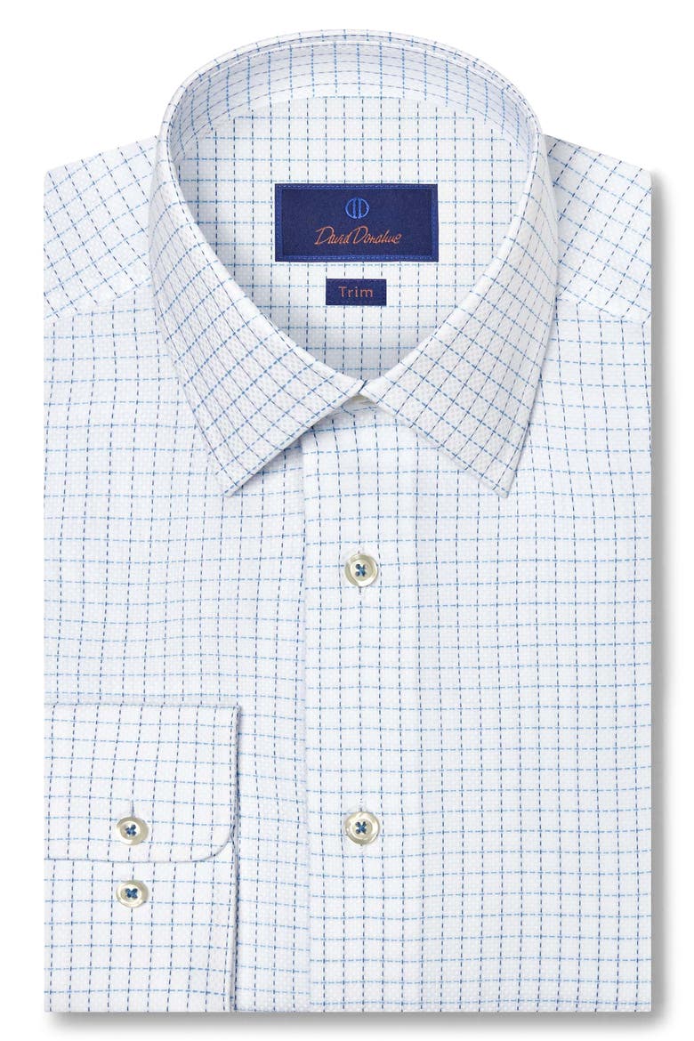 Trim Fit Dobby Check Cotton Dress Shirt, Main, color, WHITE/ BLUE