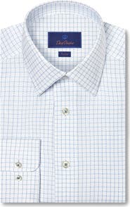 David Donahue Trim Fit Dobby Check Cotton Dress Shirt
