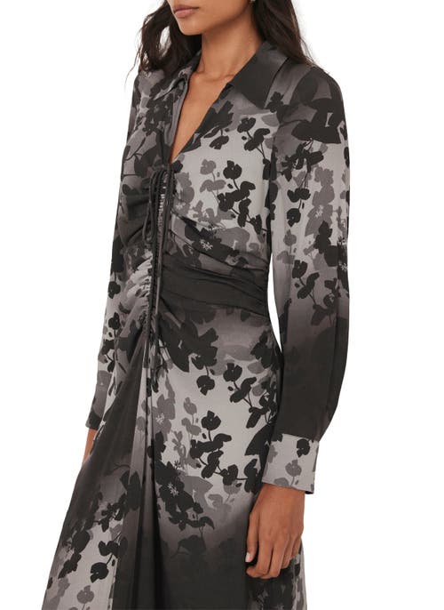 Mint Velvet Floral Print Midi Dress With A Collar In Black