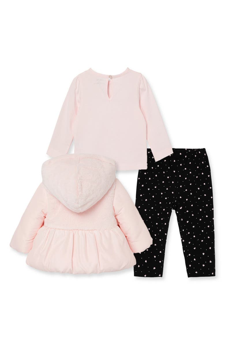 Little Me Faux Fur Jacket, Shirt & Leggings Set, Alternate, color,
