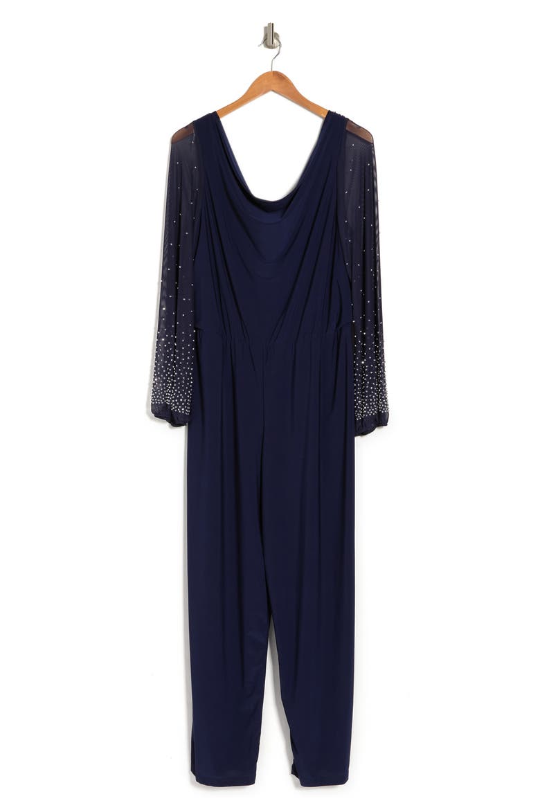 Cowl Neck Long Sleeve Jumpsuit, Alternate, color, NAVY