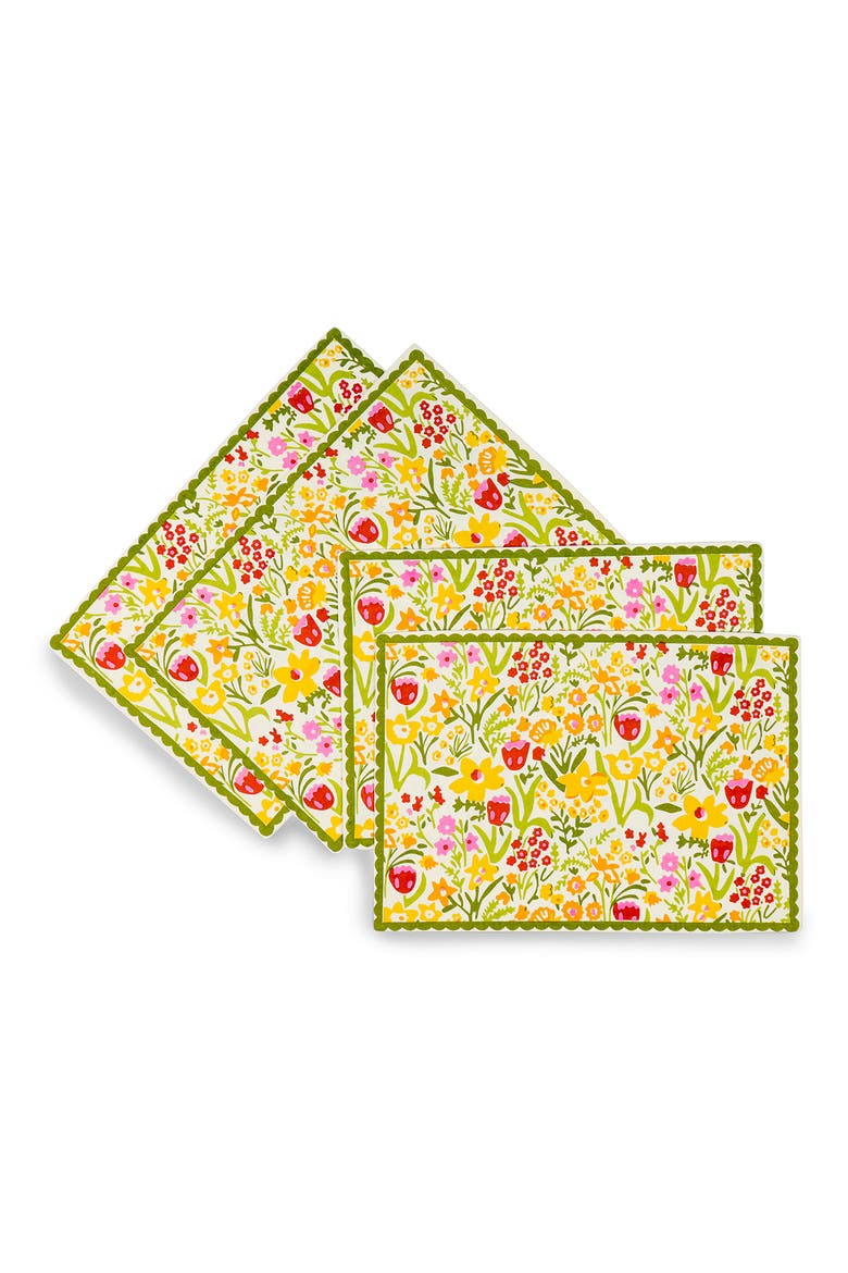 Set of 4 Cotton Placemats, Main, color, YELLOW FLORAL