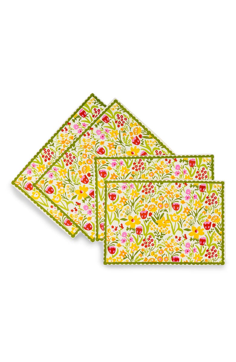 Tiramisu Set of 4 Cotton Placemats, Main, color, Yellow Floral