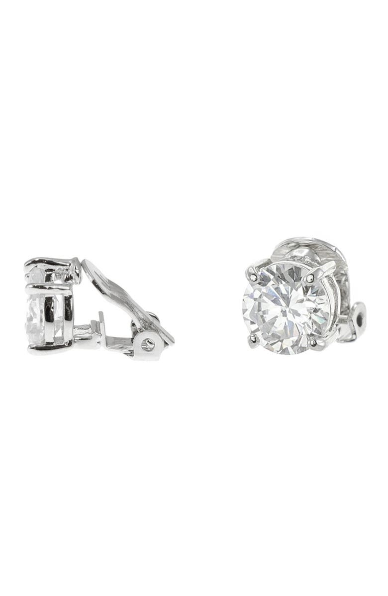 CZ by Kenneth Jay Lane Rhodium Plated Brilliant Round CZ Stud Clip-On Earrings, Main, color,