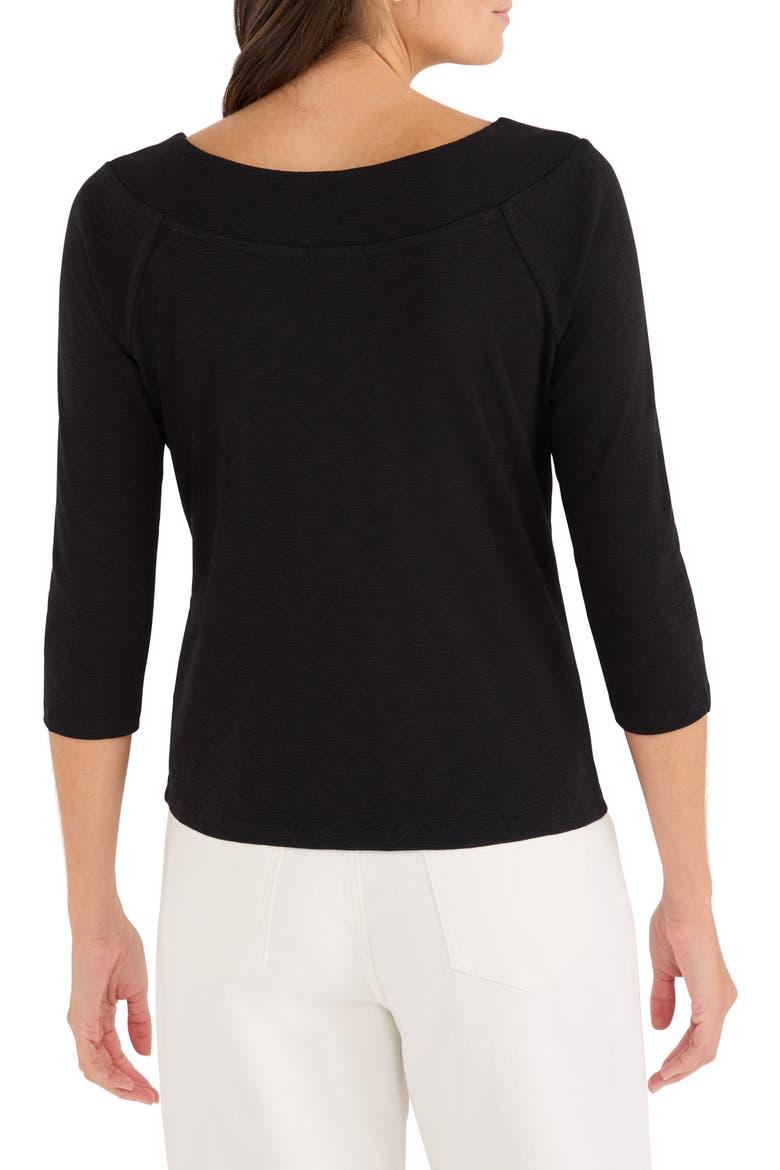 Boat Neck Three-Quarter Sleeve Cotton Blend Top, Alternate, color, BLACK ONYX