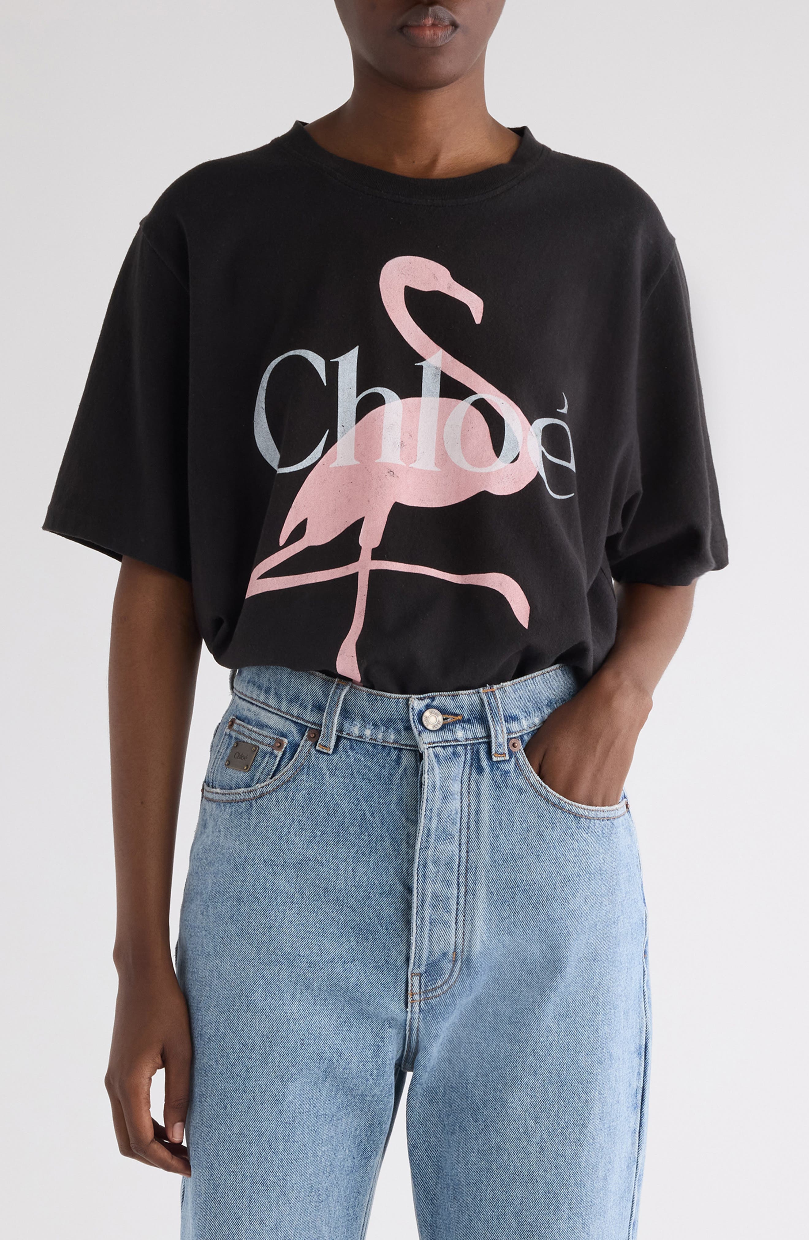 Chloé Women Black Crewneck T-shirt With Maxi Logo Print On The Front In Cotton Woman