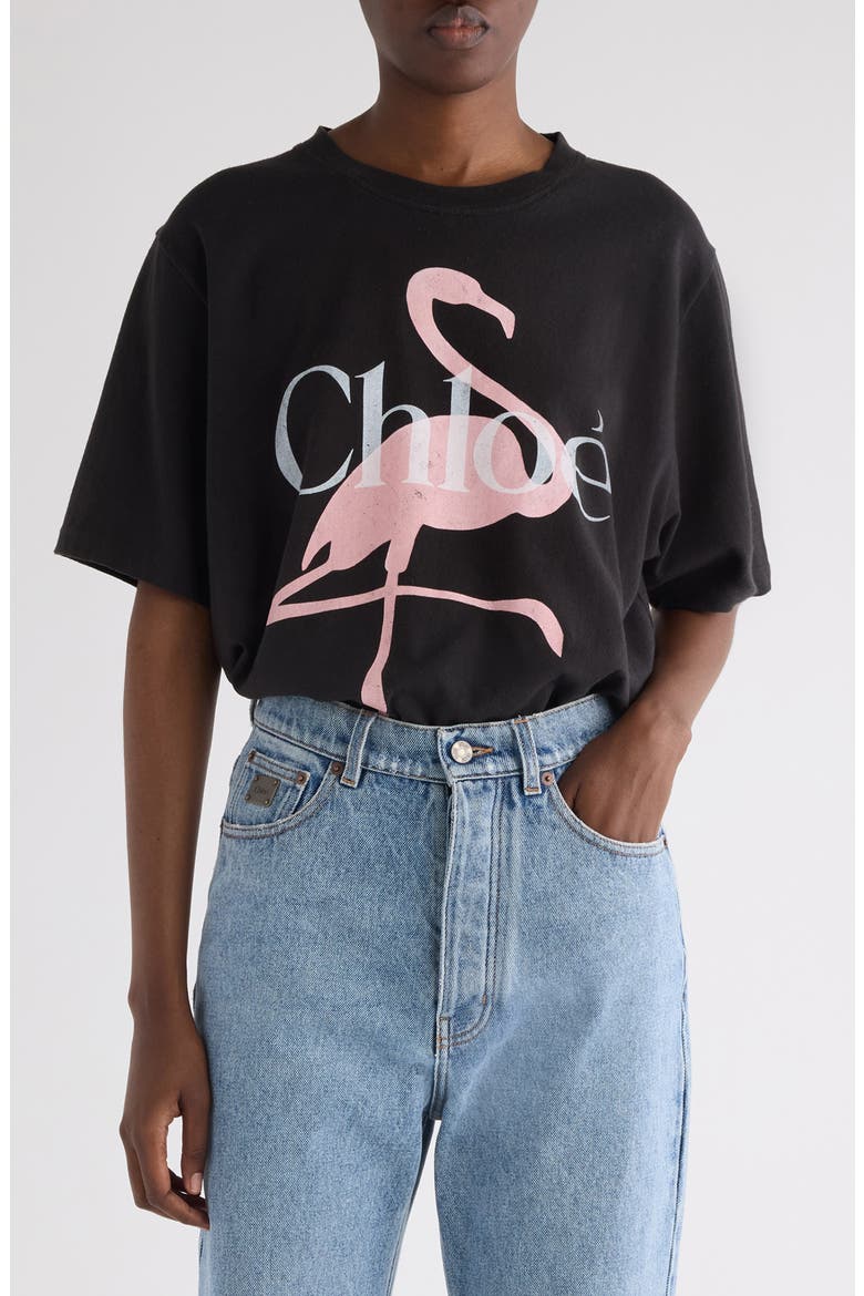Flamingo Organic Cotton Graphic T-Shirt, Main, color, ASH BLACK