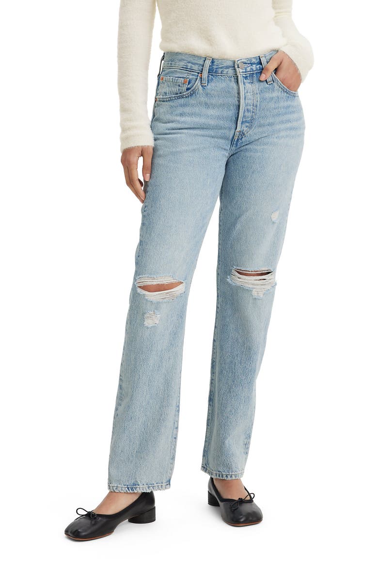 501® Ripped High Waist Straight Leg Jeans, Main, color, MORNING JOYRIDE